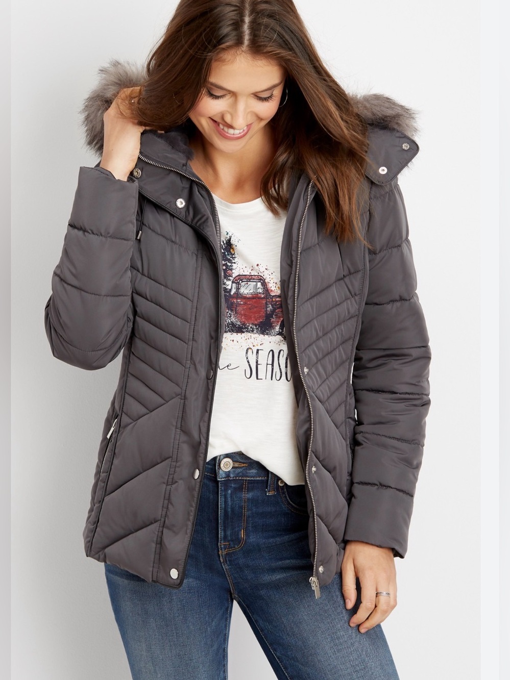 Maurices faux fur trim puffer jacket coat